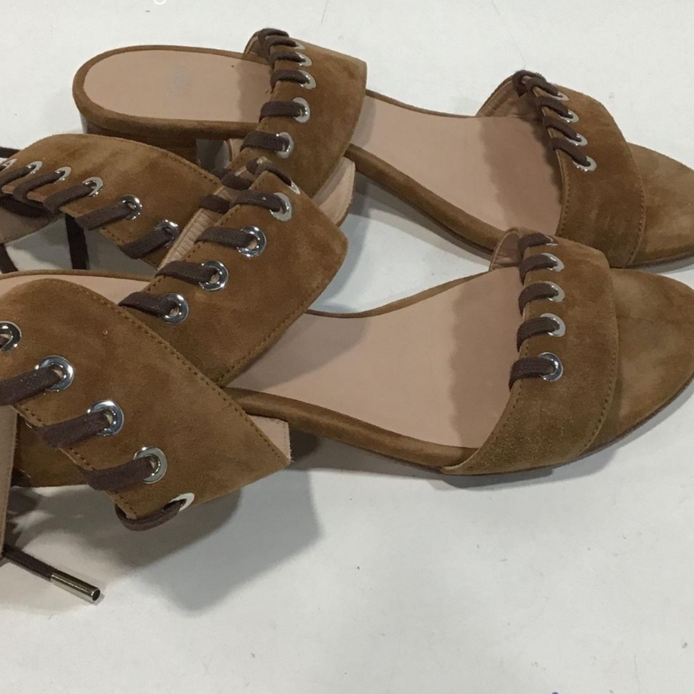 Women’s Escada Brown Suede Sandals with Block Heel and Studded Strap Size 38.5